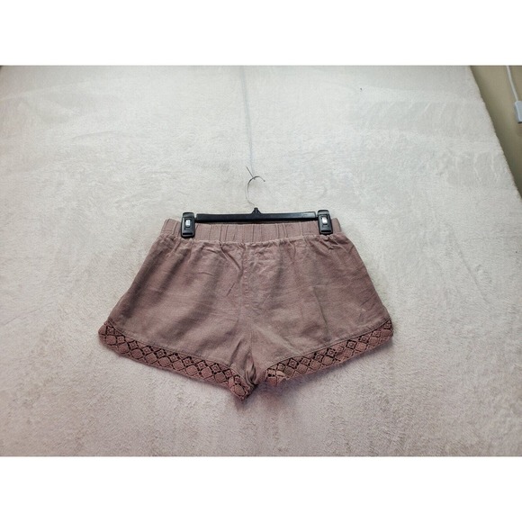 Aéropostale Bermuda Shorts Women Size Medium Brown Lace Trim Linen Elastic Waist - Picture 2 of 6